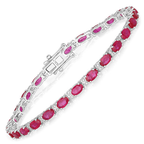Bracelets-5.87 Carat Genuine Ruby and White Diamond 14K White Gold Bracelet