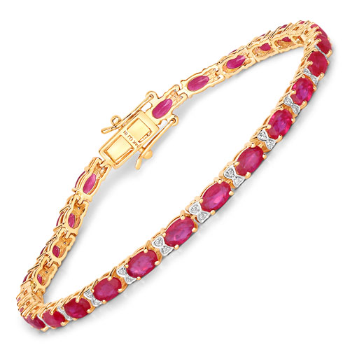 Bracelets-5.87 Carat Genuine Ruby and White Diamond 14K Yellow Gold Bracelet
