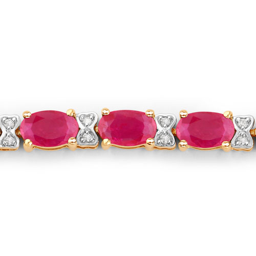 5.87 Carat Genuine Ruby and White Diamond 14K Yellow Gold Bracelet
