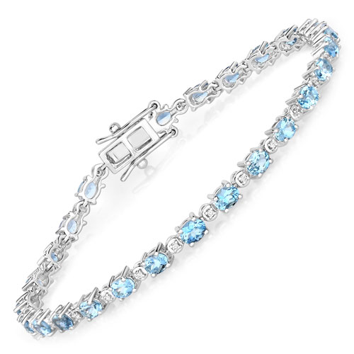 Bracelets-4.28 Carat Genuine Aquamarine and White Diamond 14K White Gold Bracelet