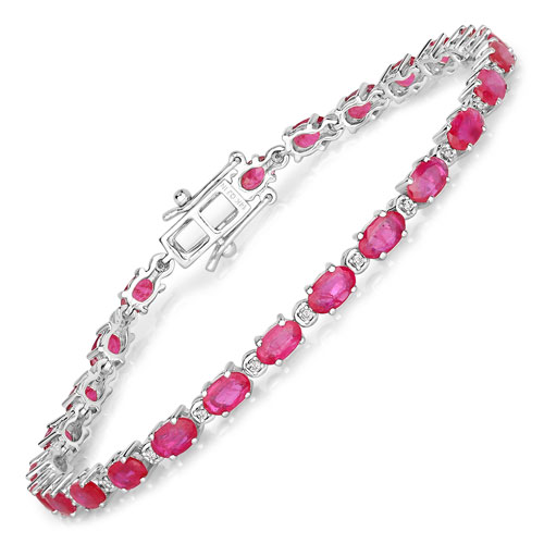 Bracelets-5.84 Carat Genuine Ruby and White Diamond 14K White Gold Bracelet