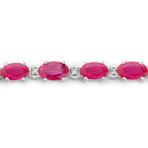 5.84 Carat Genuine Ruby and White Diamond 14K White Gold Bracelet