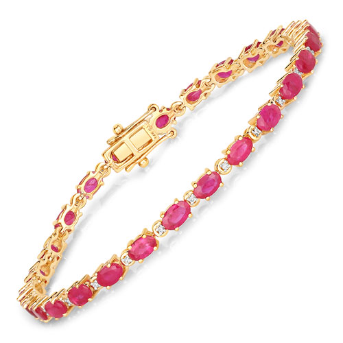 Bracelets-5.84 Carat Genuine Ruby and White Diamond 14K Yellow Gold Bracelet