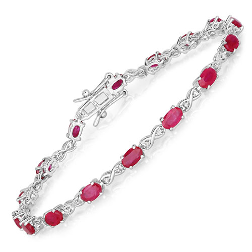 Bracelets-3.63 Carat Genuine Ruby and White Diamond 14K White Gold Bracelet