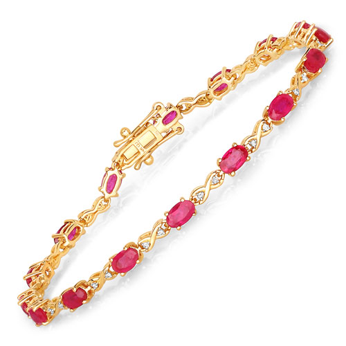 Bracelets-3.63 Carat Genuine Ruby and White Diamond 14K Yellow Gold Bracelet