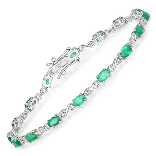 Bracelets-3.15 Carat Genuine Zambian Emerald and White Diamond 14K White Gold Bracelet
