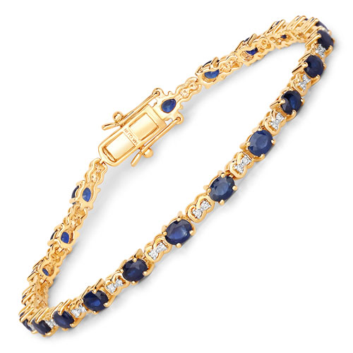 Bracelets-4.82 Carat Genuine Blue Sapphire and White Diamond 14K Yellow Gold Bracelet