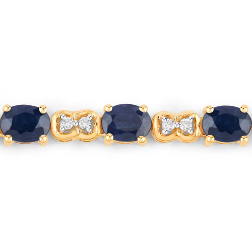 4.82 Carat Genuine Blue Sapphire and White Diamond 14K Yellow Gold Bracelet