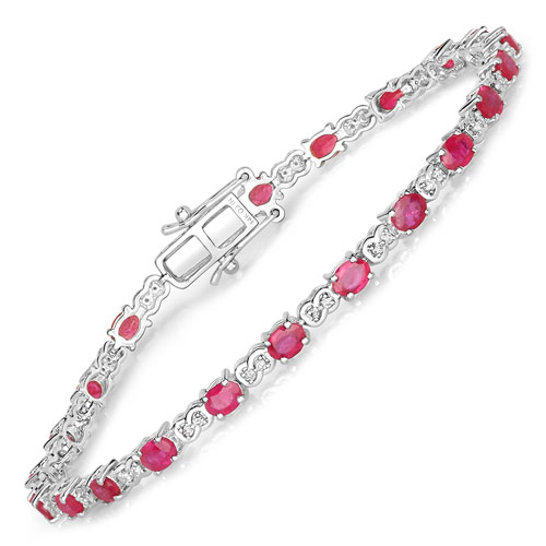 Bracelets-4.60 Carat Genuine Ruby and White Diamond 14K White Gold Bracelet