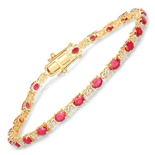 Bracelets-4.60 Carat Genuine Ruby and White Diamond 14K Yellow Gold Bracelet
