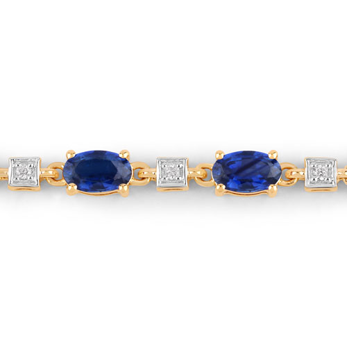 3.85 Carat Genuine Blue Sapphire and White Diamond 14K Yellow Gold Bracelet