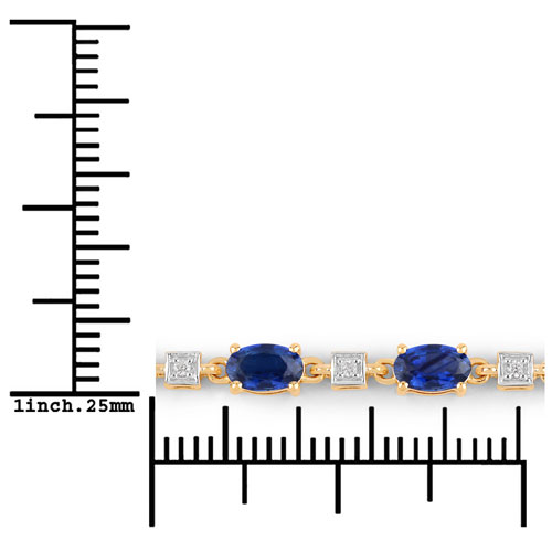 3.85 Carat Genuine Blue Sapphire and White Diamond 14K Yellow Gold Bracelet