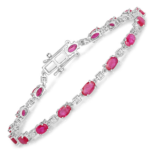 Bracelets-3.85 Carat Genuine Ruby and White Diamond 14K White Gold Bracelet