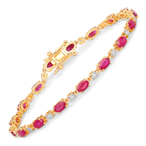 Bracelets-3.85 Carat Genuine Ruby and White Diamond 14K Yellow Gold Bracelet