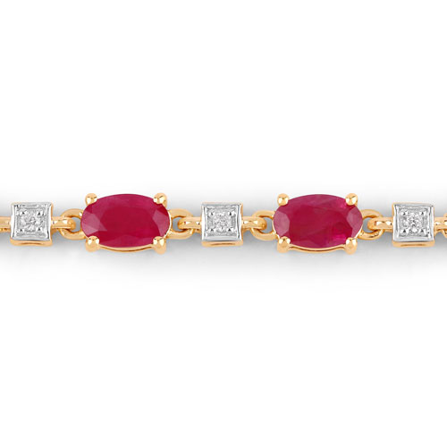 3.85 Carat Genuine Ruby and White Diamond 14K Yellow Gold Bracelet