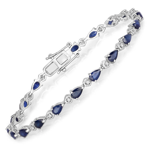 Bracelets-5.13 Carat Genuine Blue Sapphire and White Diamond 14K White Gold Bracelet