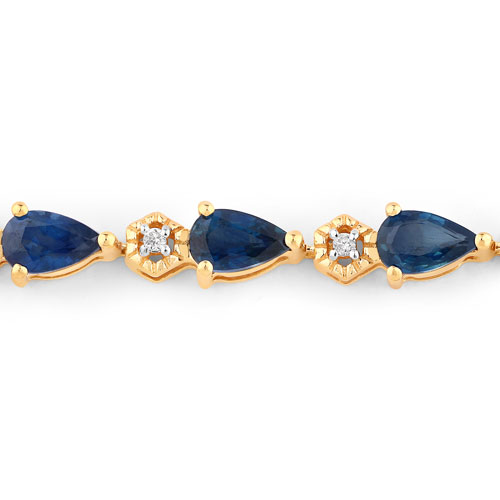 5.13 Carat Genuine Blue Sapphire and White Diamond 14K Yellow Gold Bracelet