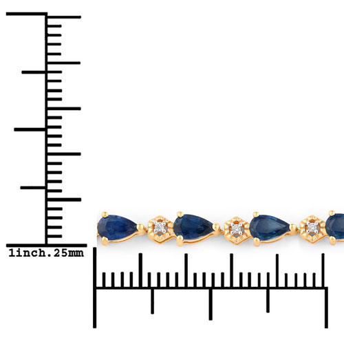 5.13 Carat Genuine Blue Sapphire and White Diamond 14K Yellow Gold Bracelet