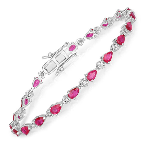 Bracelets-5.13 Carat Genuine Ruby and White Diamond 14K White Gold Bracelet