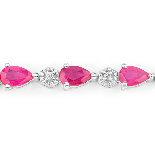 5.13 Carat Genuine Ruby and White Diamond 14K White Gold Bracelet