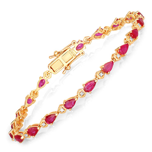 Bracelets-5.13 Carat Genuine Ruby and White Diamond 14K Yellow Gold Bracelet
