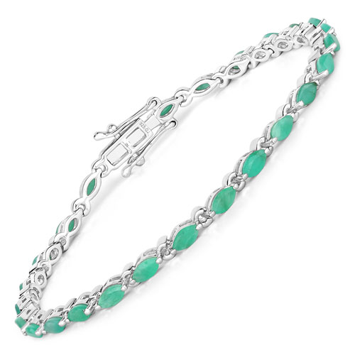 Bracelets-3.12 Carat Genuine Emerald .925 Sterling Silver Bracelet