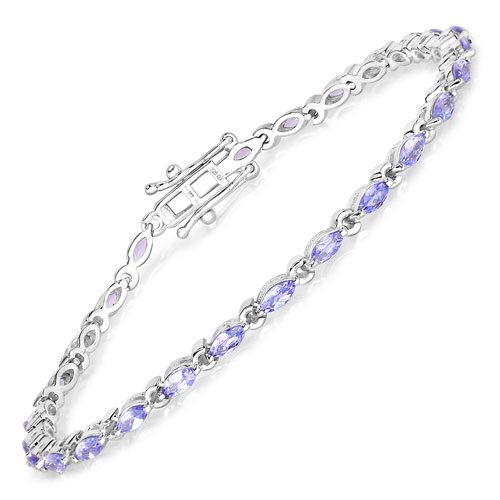 Bracelets-3.78 Carat Genuine Tanzanite .925 Sterling Silver Bracelet