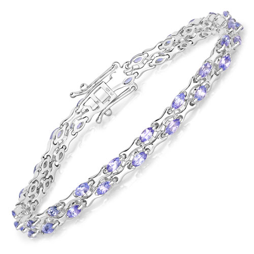 Bracelets-3.20 Carat Genuine Tanzanite .925 Sterling Silver Bracelet