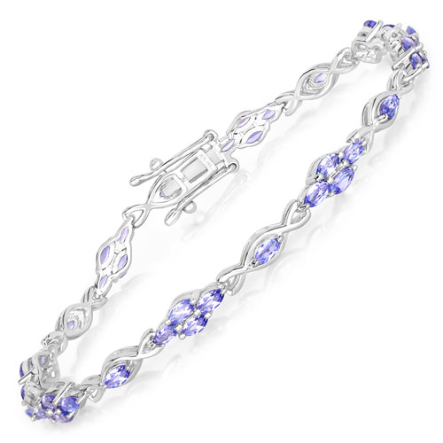 Bracelets-3.20 Carat Genuine Tanzanite .925 Sterling Silver Bracelet