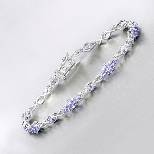 3.20 Carat Genuine Tanzanite .925 Sterling Silver Bracelet