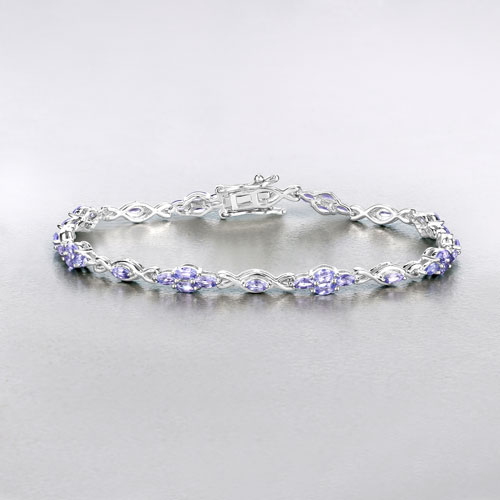 3.20 Carat Genuine Tanzanite .925 Sterling Silver Bracelet