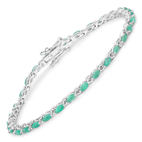 Bracelets-2.17 Carat Genuine Emerald .925 Sterling Silver Bracelet