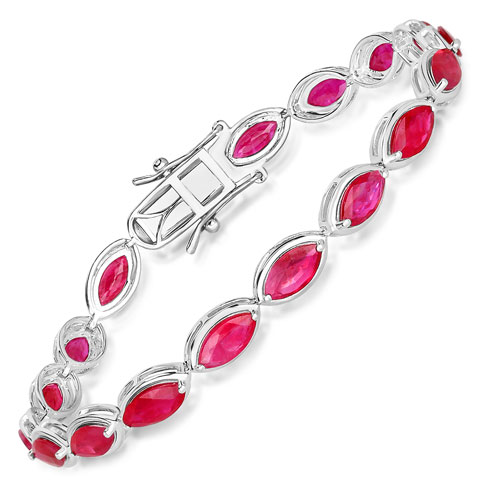 Bracelets-9.00 Carat Genuine Ruby 14K White Gold Bracelet