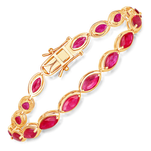 Bracelets-9.00 Carat Genuine Ruby 14K Yellow Gold Bracelet