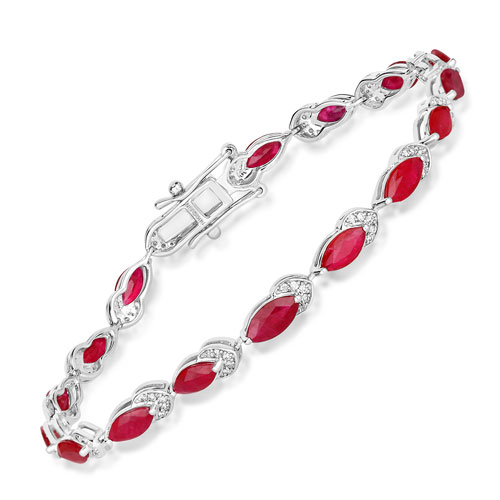 Bracelets-6.79 Carat Genuine Ruby and White Diamond 14K White Gold Bracelet