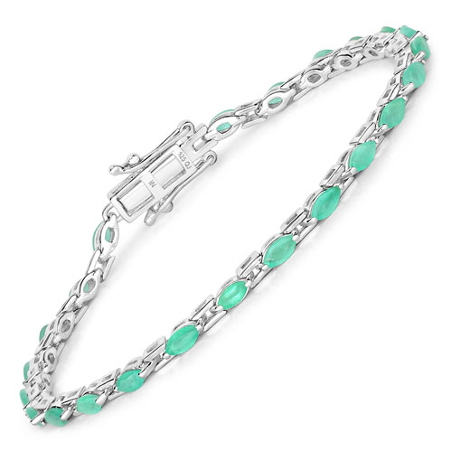 Bracelets-2.88 Carat Genuine Emerald .925 Sterling Silver Bracelet