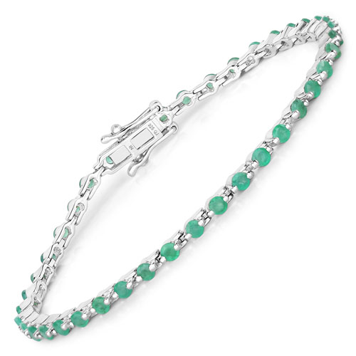Bracelets-2.20 Carat Genuine Emerald .925 Sterling Silver Bracelet