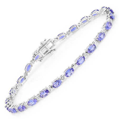 Bracelets-5.18 Carat Genuine Tanzanite and White Diamond 14K White Gold Bracelet