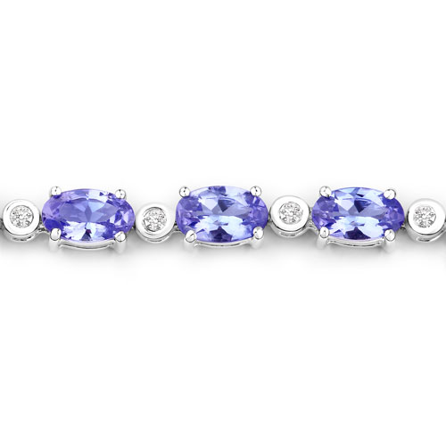 5.18 Carat Genuine Tanzanite and White Diamond 14K White Gold Bracelet