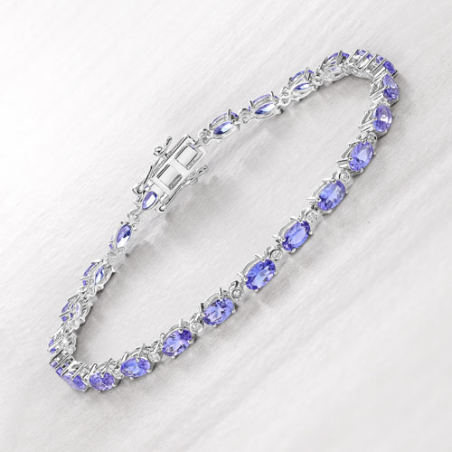 5.18 Carat Genuine Tanzanite and White Diamond 14K White Gold Bracelet
