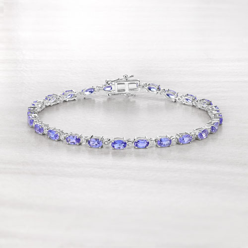 5.18 Carat Genuine Tanzanite and White Diamond 14K White Gold Bracelet
