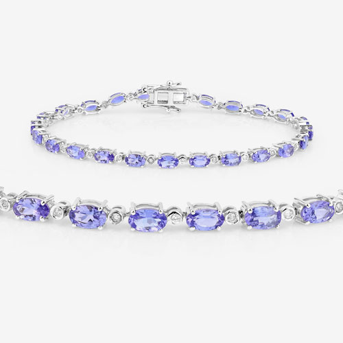 5.18 Carat Genuine Tanzanite and White Diamond 14K White Gold Bracelet