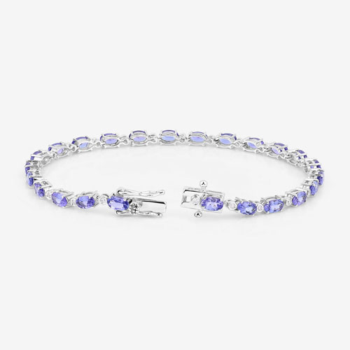 5.18 Carat Genuine Tanzanite and White Diamond 14K White Gold Bracelet