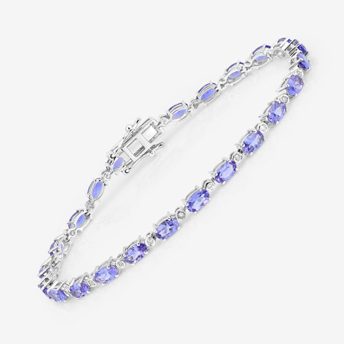 5.18 Carat Genuine Tanzanite and White Diamond 14K White Gold Bracelet