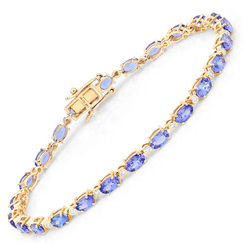 Bracelets-5.18 Carat Genuine Tanzanite and White Diamond 14K Yellow Gold Bracelet