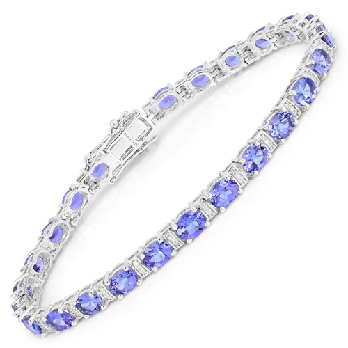 Bracelets-8.51 Carat Genuine Tanzanite and White Diamond 14K White Gold Bracelet