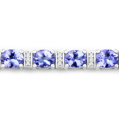 8.51 Carat Genuine Tanzanite and White Diamond 14K White Gold Bracelet