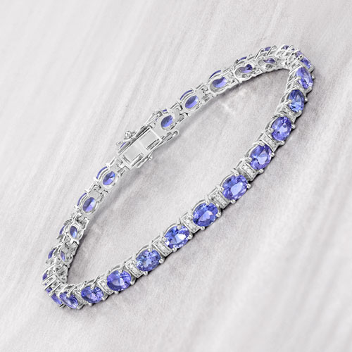8.51 Carat Genuine Tanzanite and White Diamond 14K White Gold Bracelet