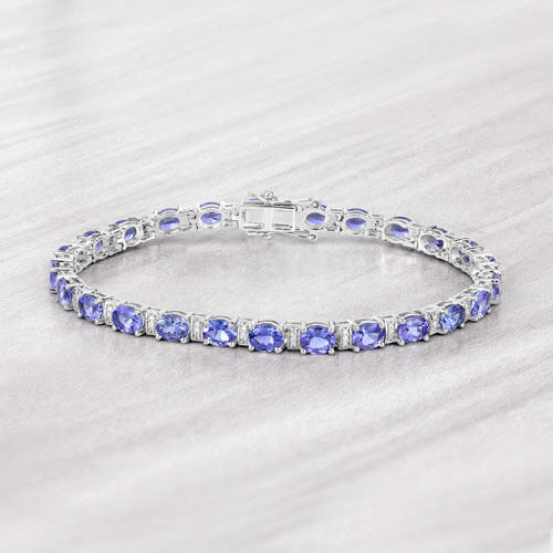 8.51 Carat Genuine Tanzanite and White Diamond 14K White Gold Bracelet