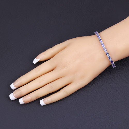 8.51 Carat Genuine Tanzanite and White Diamond 14K White Gold Bracelet